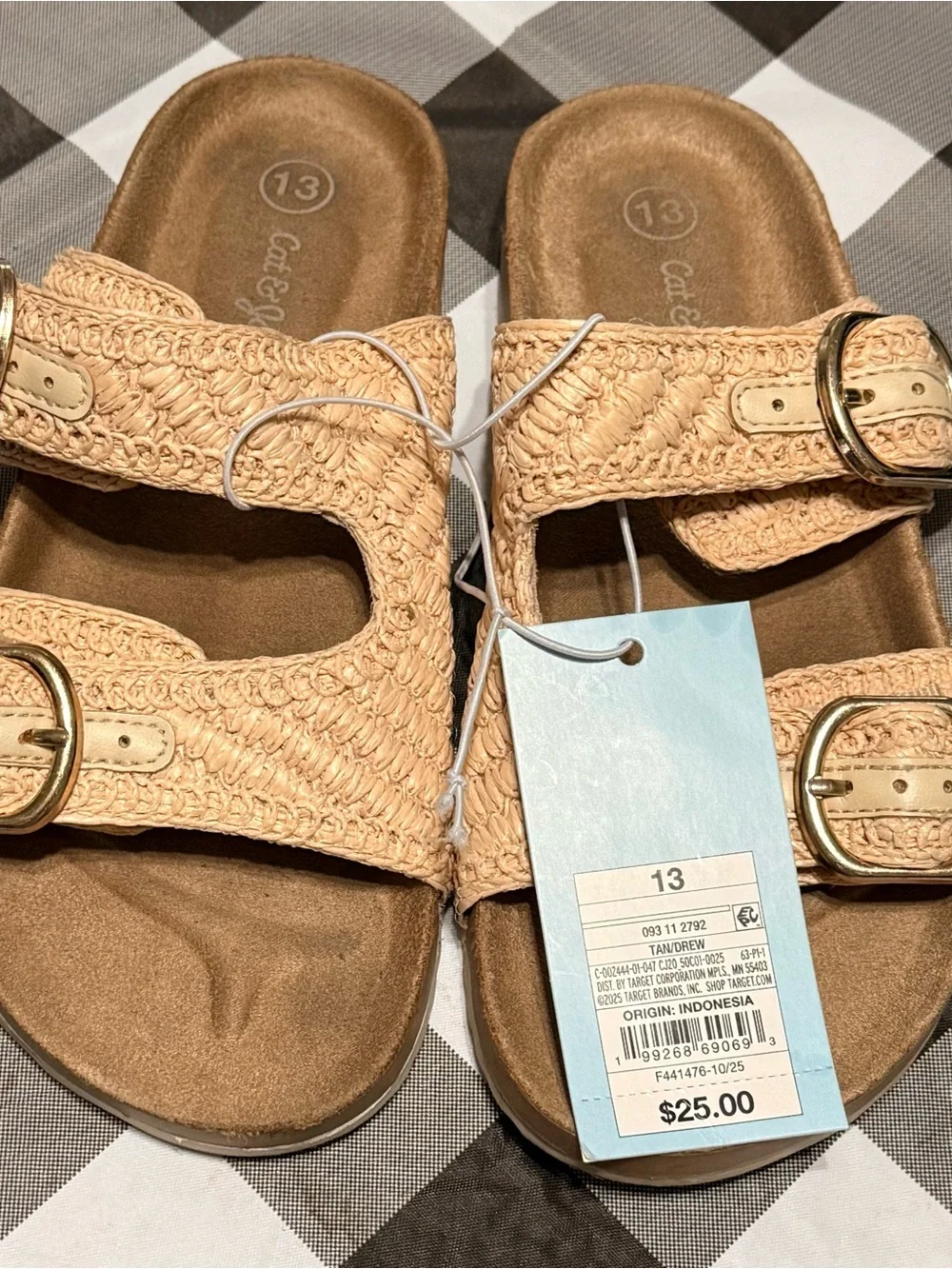 Target Tan Woven Double-Buckle Slide Sandal